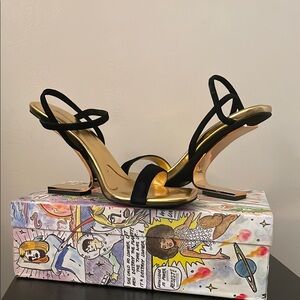 Jeffrey Campbell Black & Gold Geometric Sandals